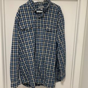Carhartt Men Long Sleeve Flannel 3xl TALL LT Blue-Gray Plaid Relaxed Fit Cotton